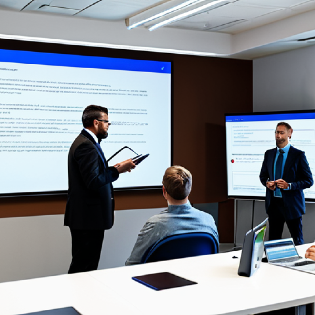 Cybersecurity Awareness**

A diverse group of fully clothed professionals participating in a cybersecurity awareness training session in a bright, modern office. The instructor is demonstrating phishing email examples on a large screen. Everyone is engaged and taking notes.  Appropriate attire, professional setting, safe for work, perfect anatomy, correct proportions, family-friendly, educational content.

**