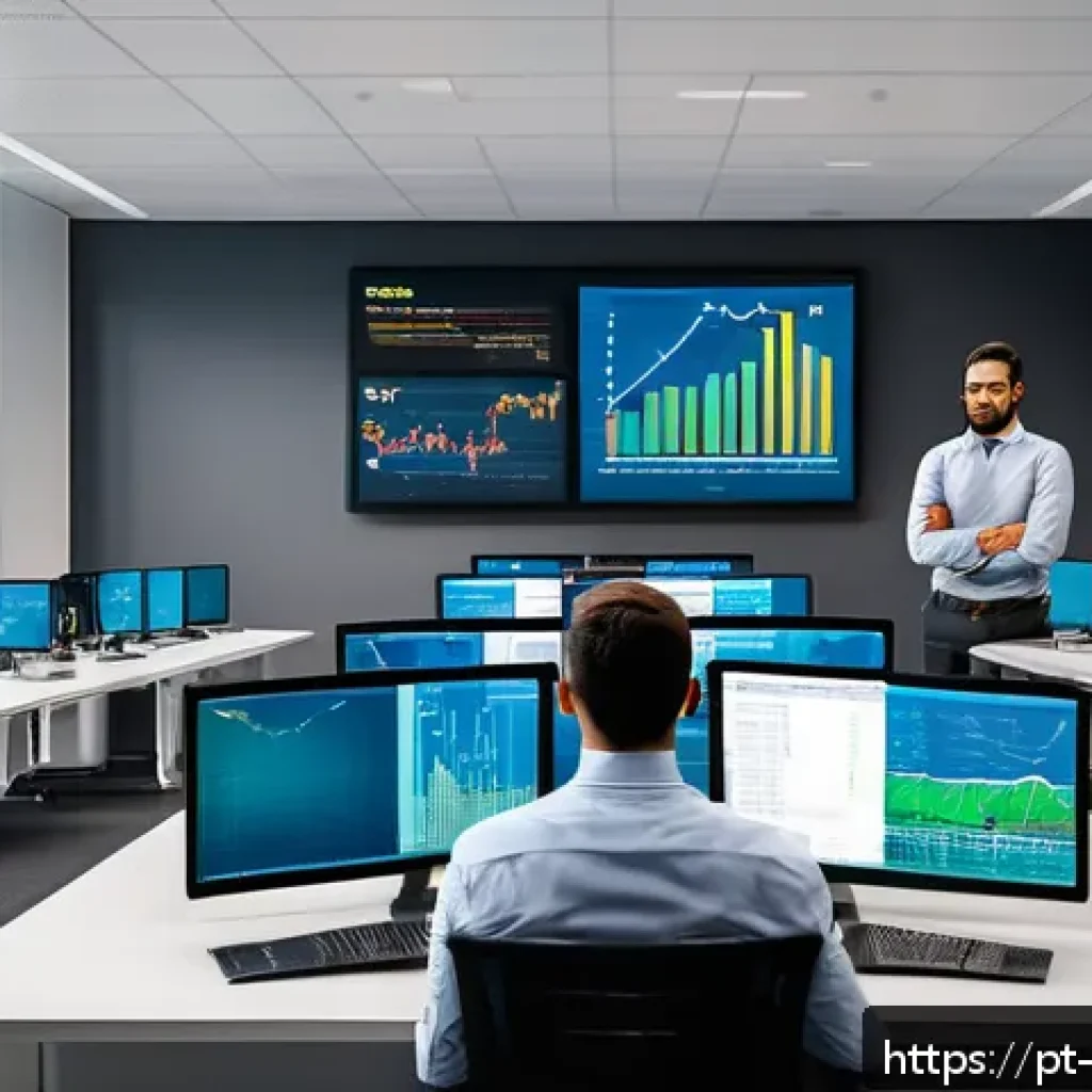 보안 취약점 관리의 ROI 측정 방법 - A modern corporate office setting with a diverse team of cybersecurity professionals actively monito...