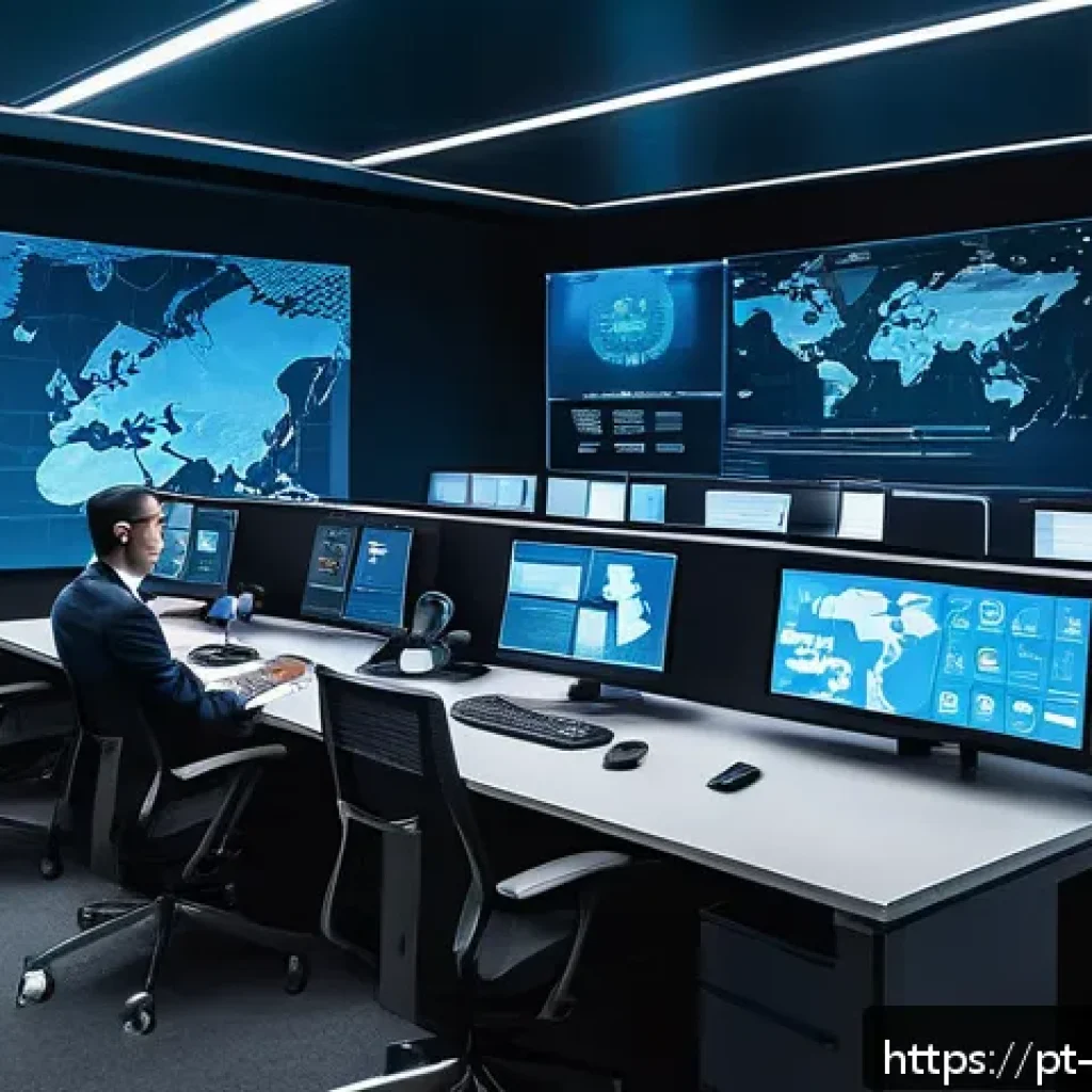 차세대 보안 취약점 관리 솔루션 - A futuristic cybersecurity operations center with diverse IT professionals actively monitoring multi...